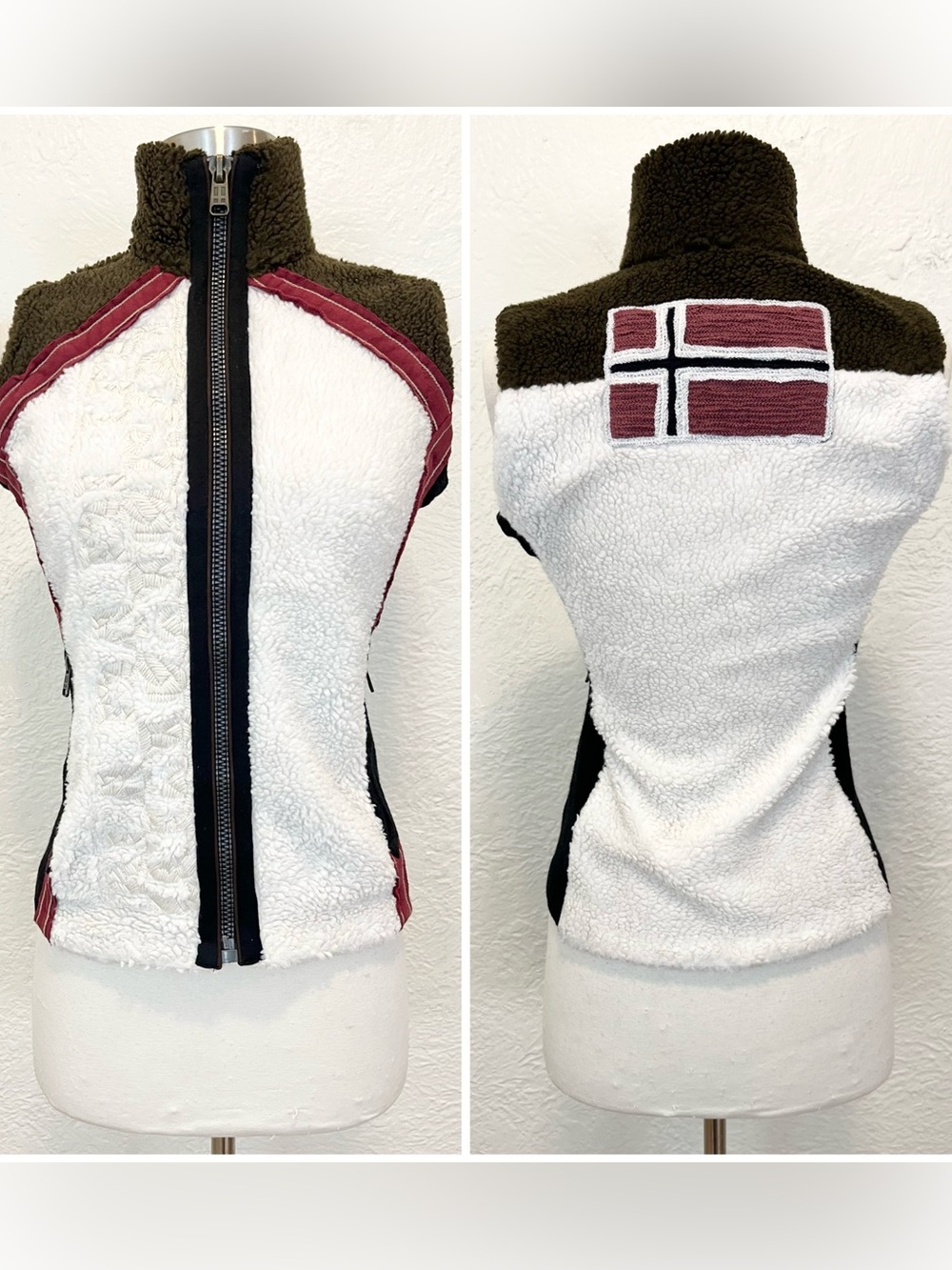 Vintage NAPAPIJRI Sherpa Fleece Vest Jacket Cream Brown Small S